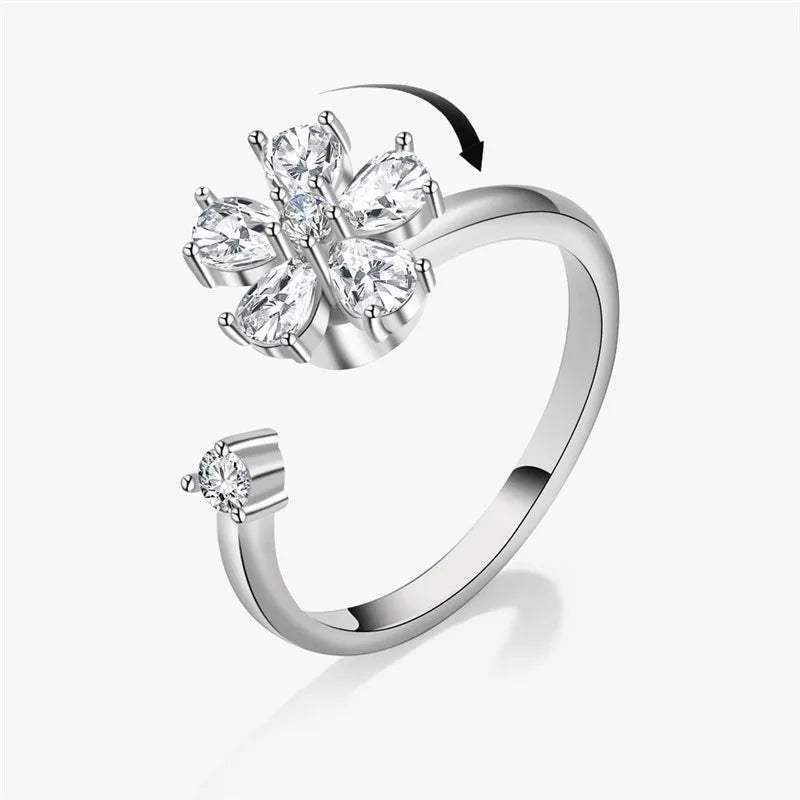Sunflower Fidget Spinner Ring – Adjustable Crystal Flower Ring