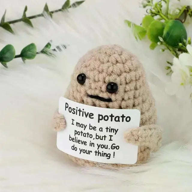 Positive Potato Plush – Tiny Knit Buddy with Affirmation Card