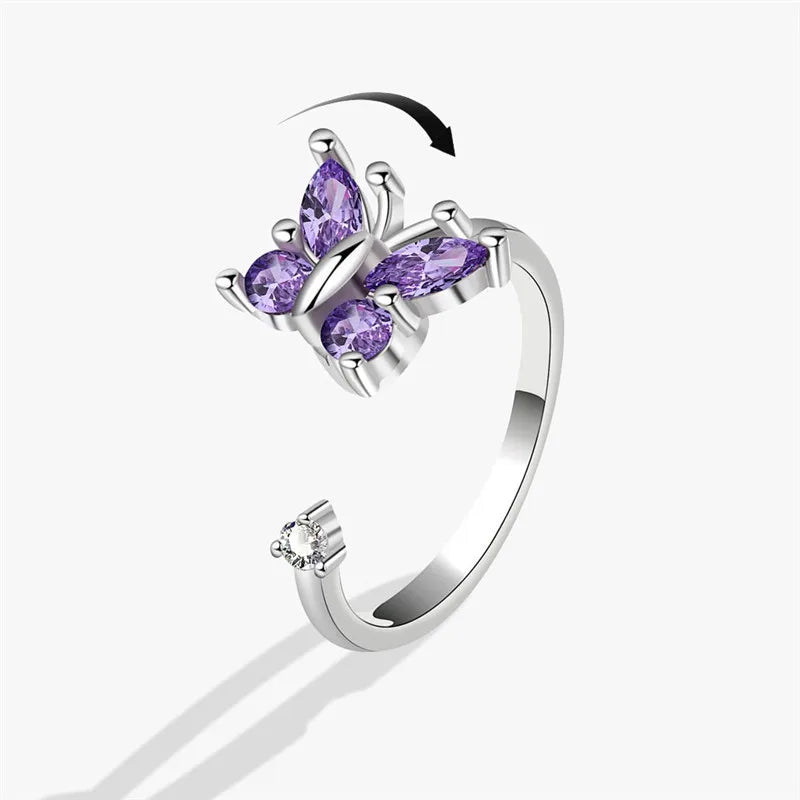 Sunflower Fidget Spinner Ring – Adjustable Crystal Flower Ring