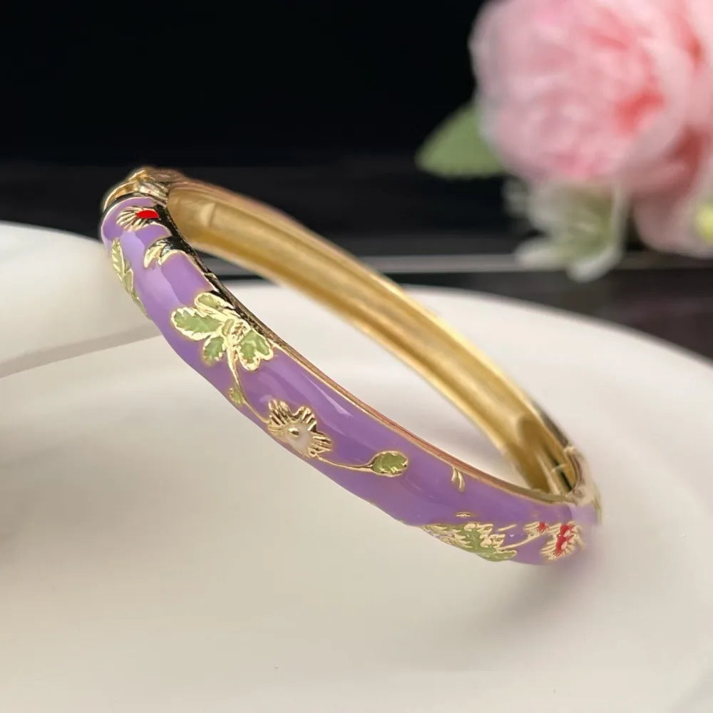 Enamel Peony Bangle — A Blooming Little Treasure