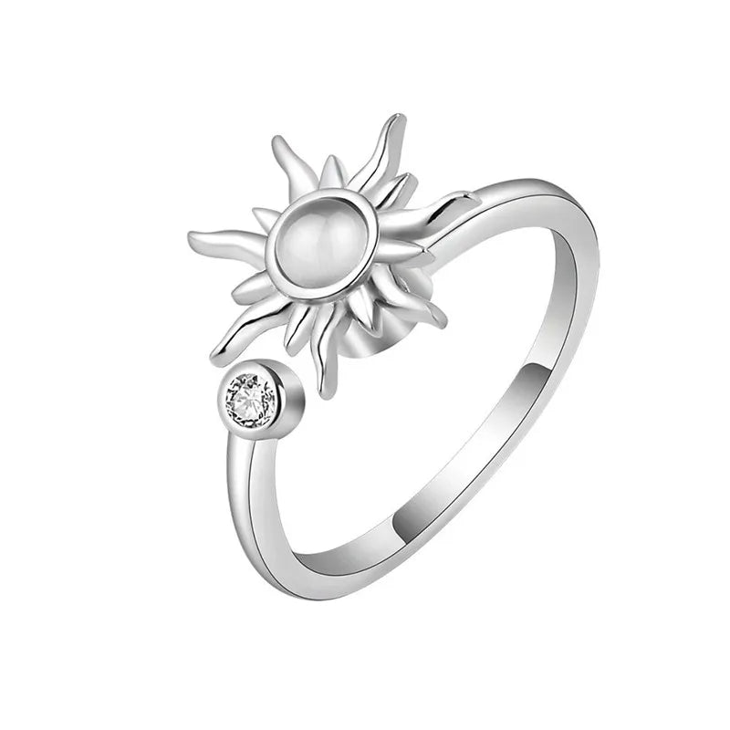 Sunflower Fidget Spinner Ring – Adjustable Crystal Flower Ring