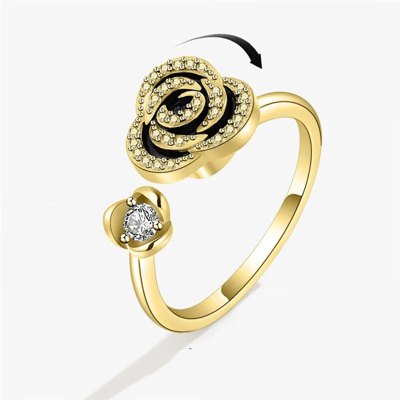 Sunflower Fidget Spinner Ring – Adjustable Crystal Flower Ring