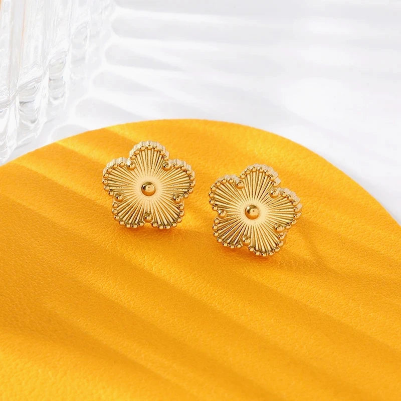 Plum Blossom Stud Earrings – Gold-Tone Flower Fashion Studs, A Little Spring for Your Ears