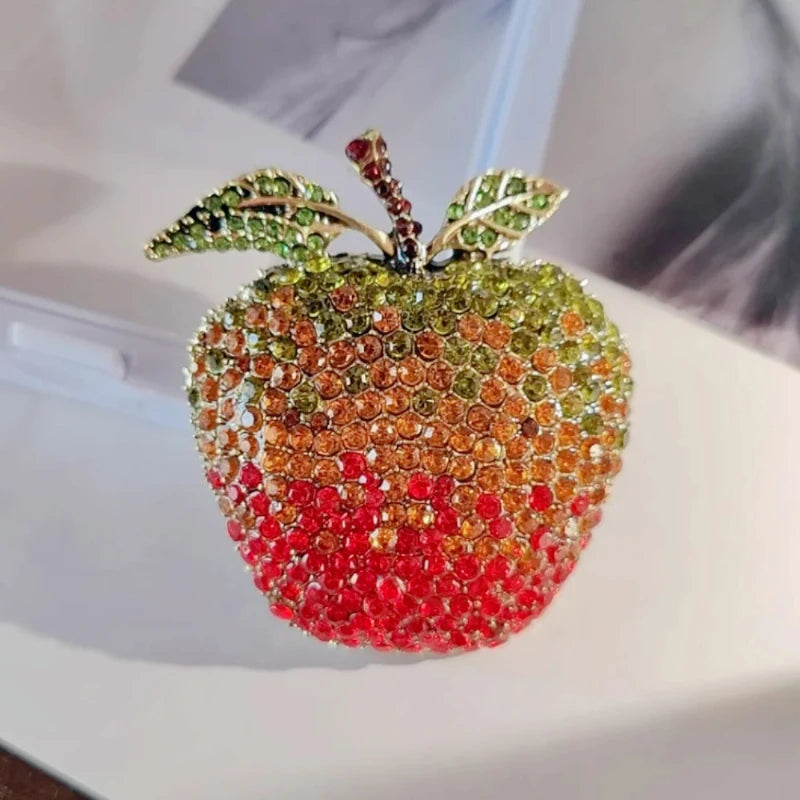 Sweet Apple Rhinestone Brooch Pin – A Crunchy Little Sparkler for Your Jacket