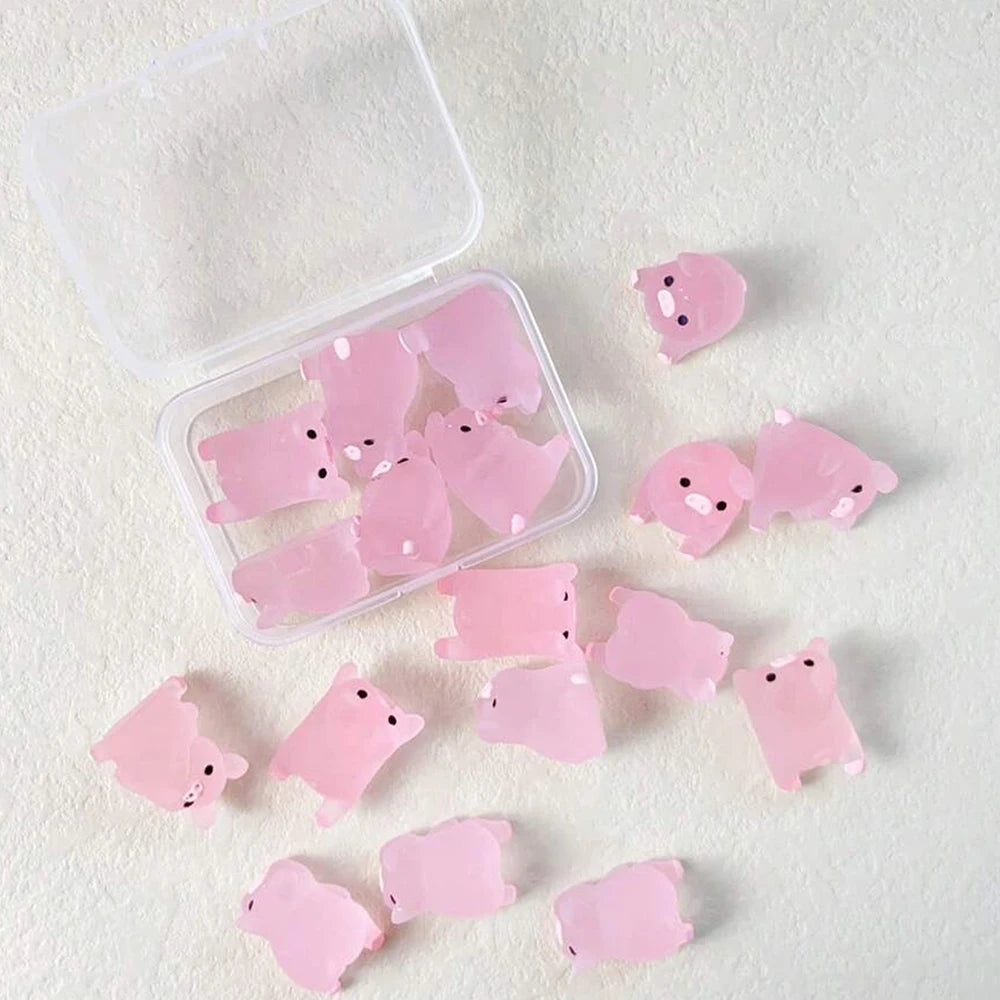 Glow-in-the-Dark Mini Pig Figurines, 6-Pack — A Whimsical Little Treasure