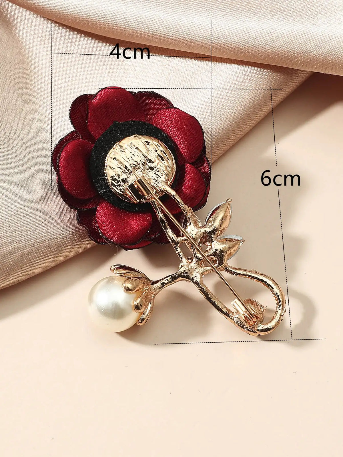 Red Rose Flower Brooch with Faux Pearl & Crystal — A Romantic Little Treasure