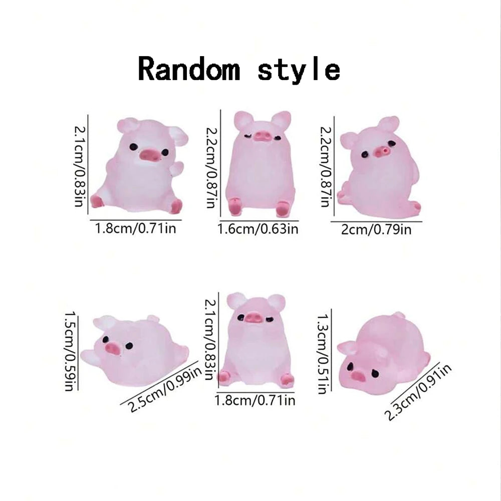 Glow-in-the-Dark Mini Pig Figurines, 6-Pack — A Whimsical Little Treasure