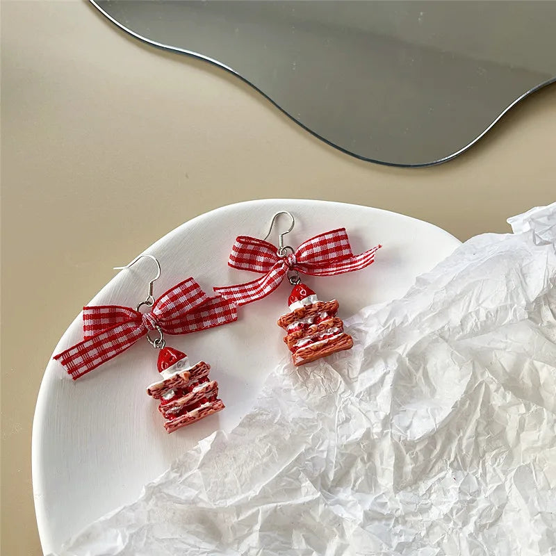 Strawberry Ribbon Bowknot Drop Earrings – Sweet Little Bows We Adore