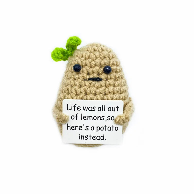 Positive Potato Plush – Tiny Knit Buddy with Affirmation Card