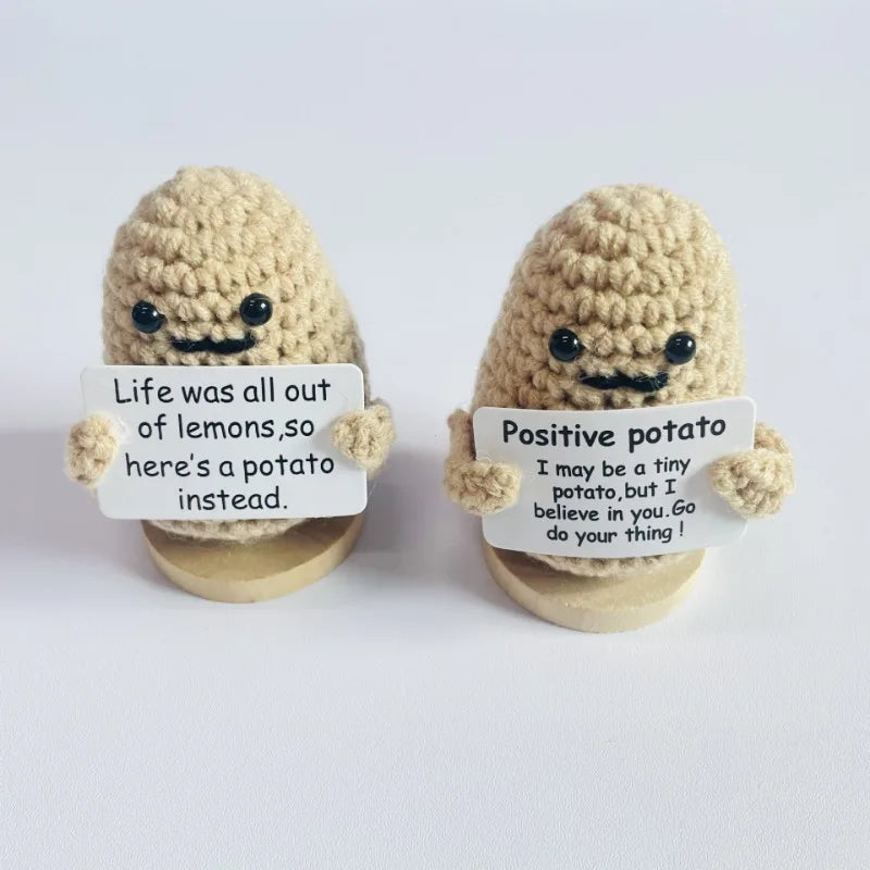 Positive Potato Plush – Tiny Knit Buddy with Affirmation Card