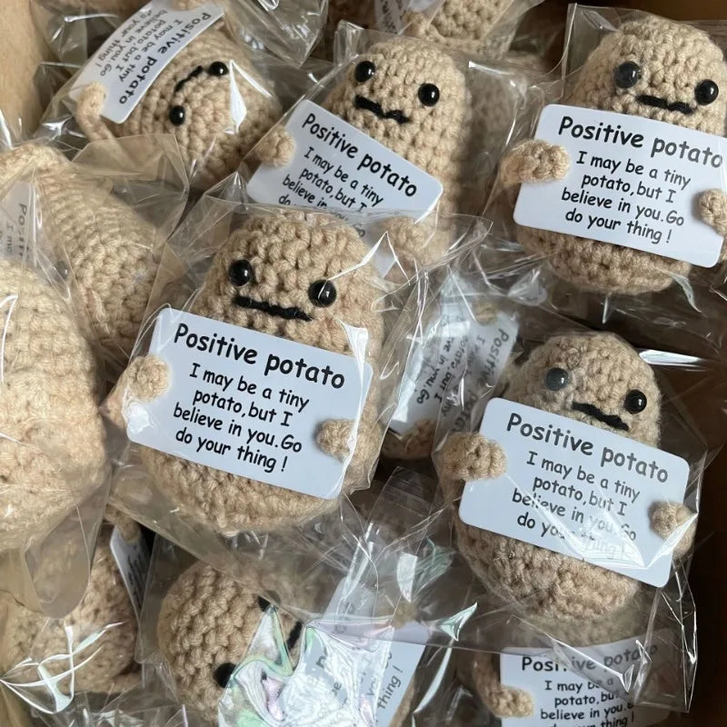 Positive Potato Plush – Tiny Knit Buddy with Affirmation Card