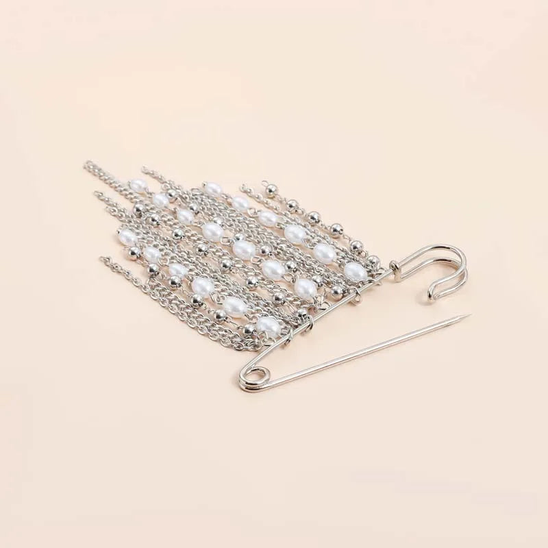 Silver-Tone Heart Tassel Brooch with Pearl & Star — A Sweet Little Treasure