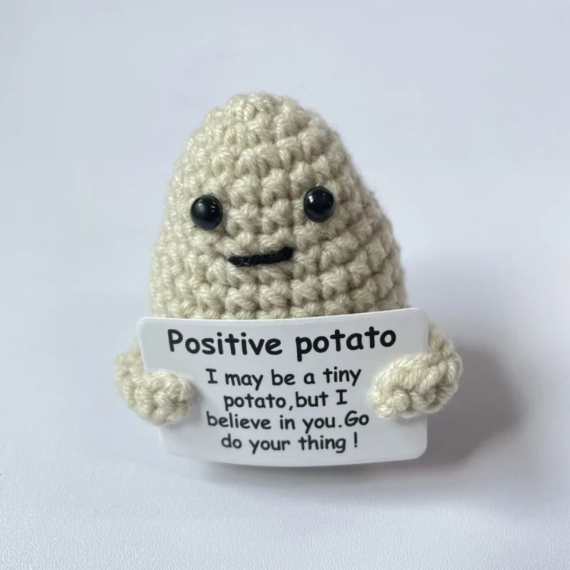 Positive Potato Plush – Tiny Knit Buddy with Affirmation Card