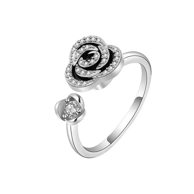 Sunflower Fidget Spinner Ring – Adjustable Crystal Flower Ring