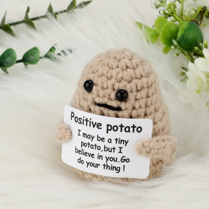 Positive Potato Plush – Tiny Knit Buddy with Affirmation Card