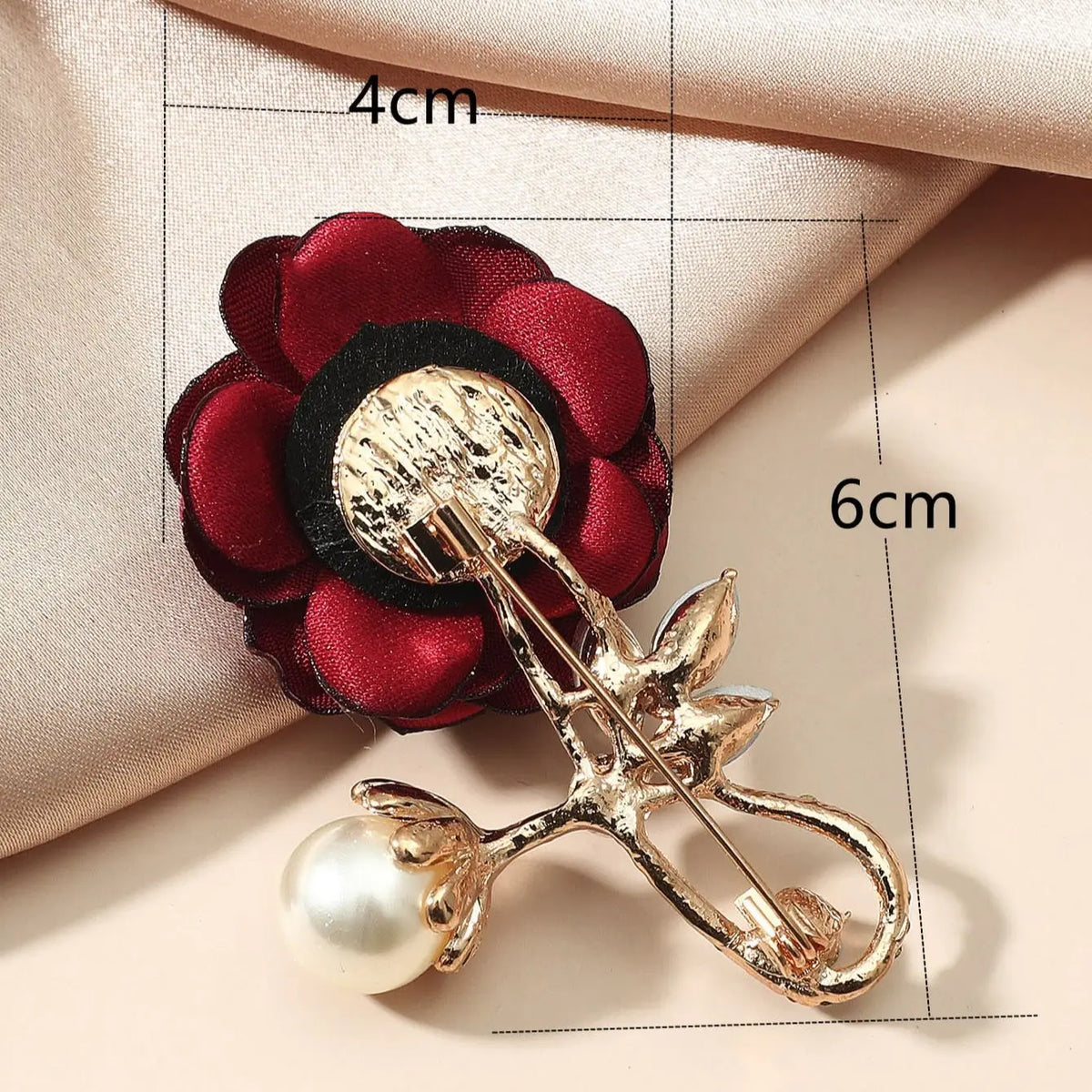 Red Rose Flower Brooch with Faux Pearl & Crystal — A Romantic Little Treasure