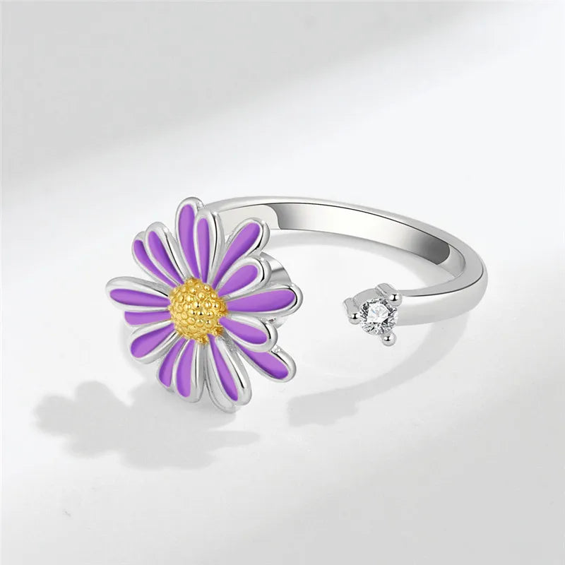 Sunflower Fidget Spinner Ring – Adjustable Crystal Flower Ring