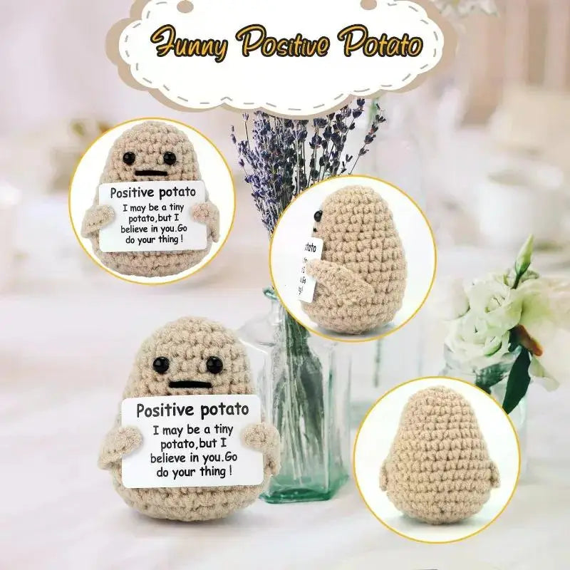 Positive Potato Plush – Tiny Knit Buddy with Affirmation Card