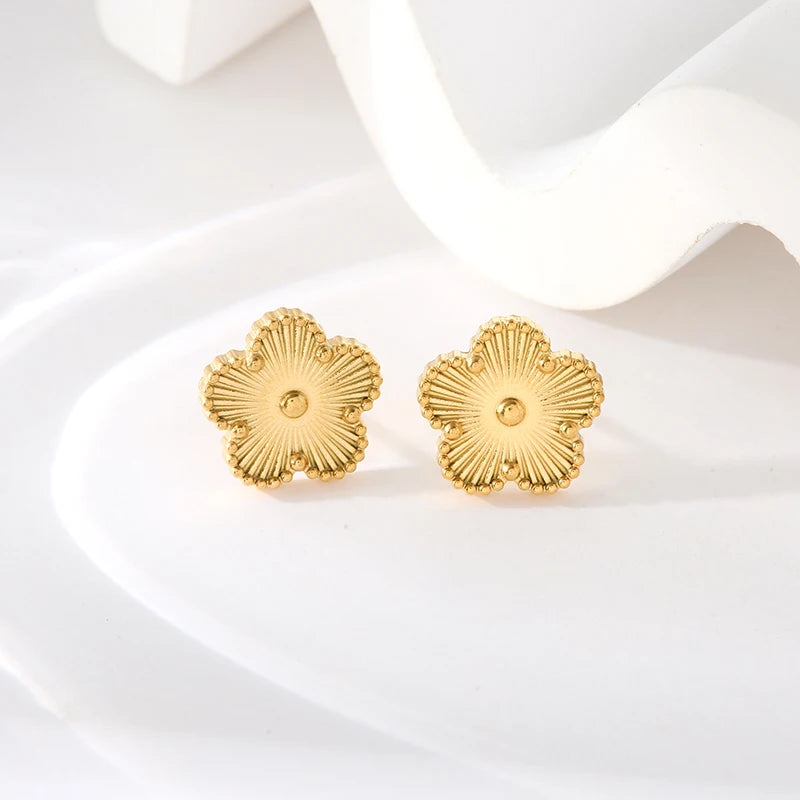 Plum Blossom Stud Earrings – Gold-Tone Flower Fashion Studs, A Little Spring for Your Ears