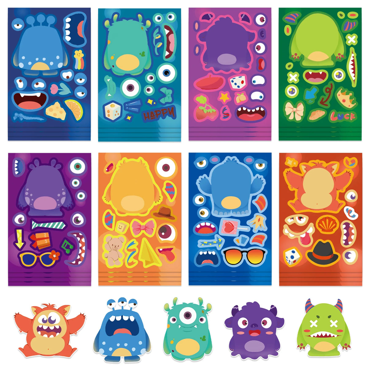 Make-a-Face Monster Puzzle Stickers, 8-Pack — Silly Decal Treasures