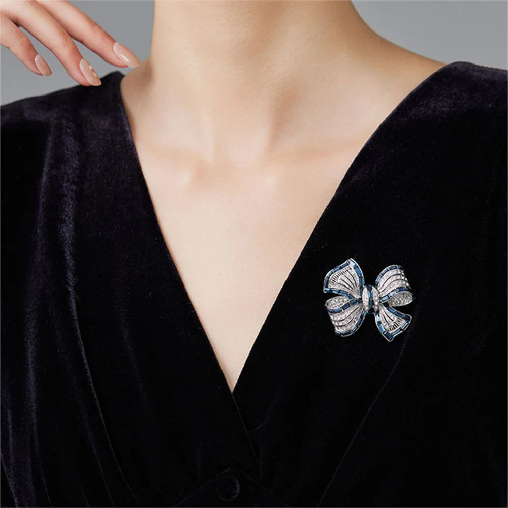 Crystal Blue Bowknot Brooch — A Vintage-Style Little Treasure