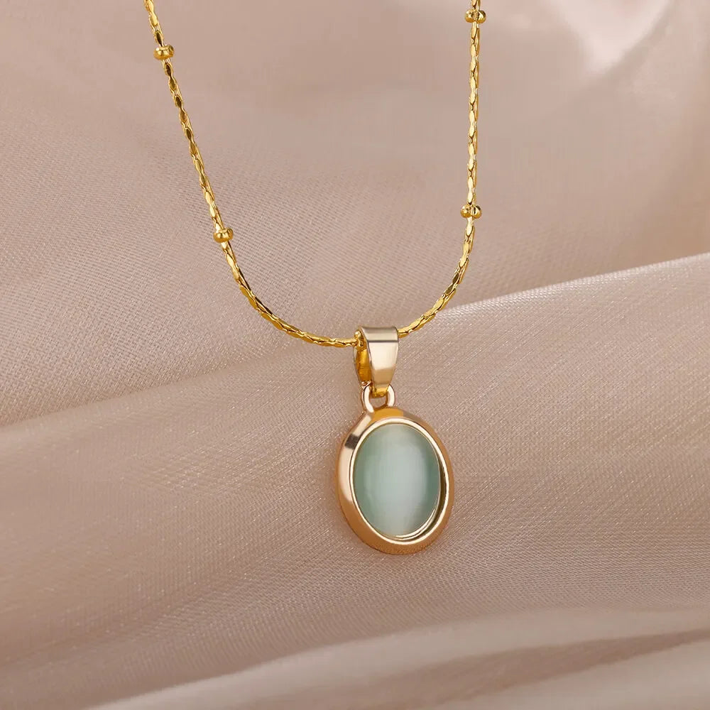 Opal Glow Oval Pendant Necklace – Gold-Tone Fashion Jewelry, A Little Rainbow for Your Neck