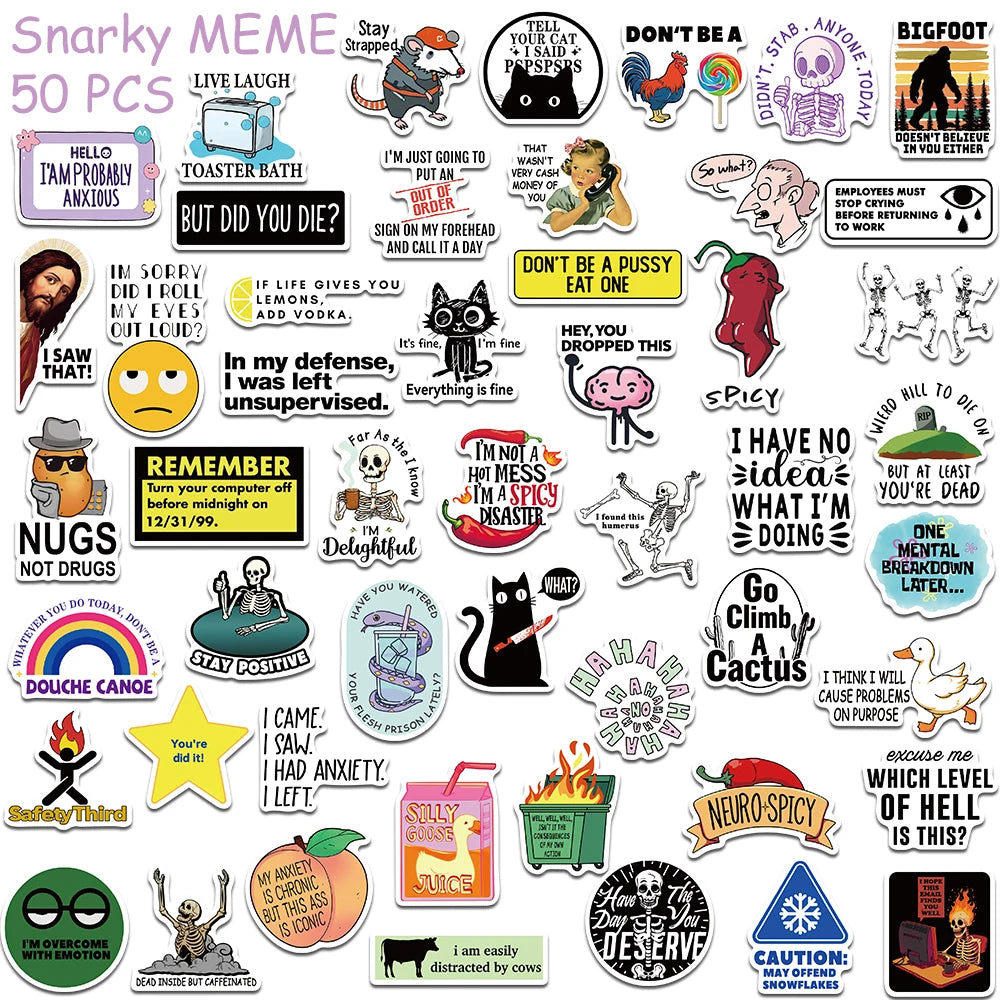 Snarky Meme Stickers, 50-Pack — A Sassy Little Treasure