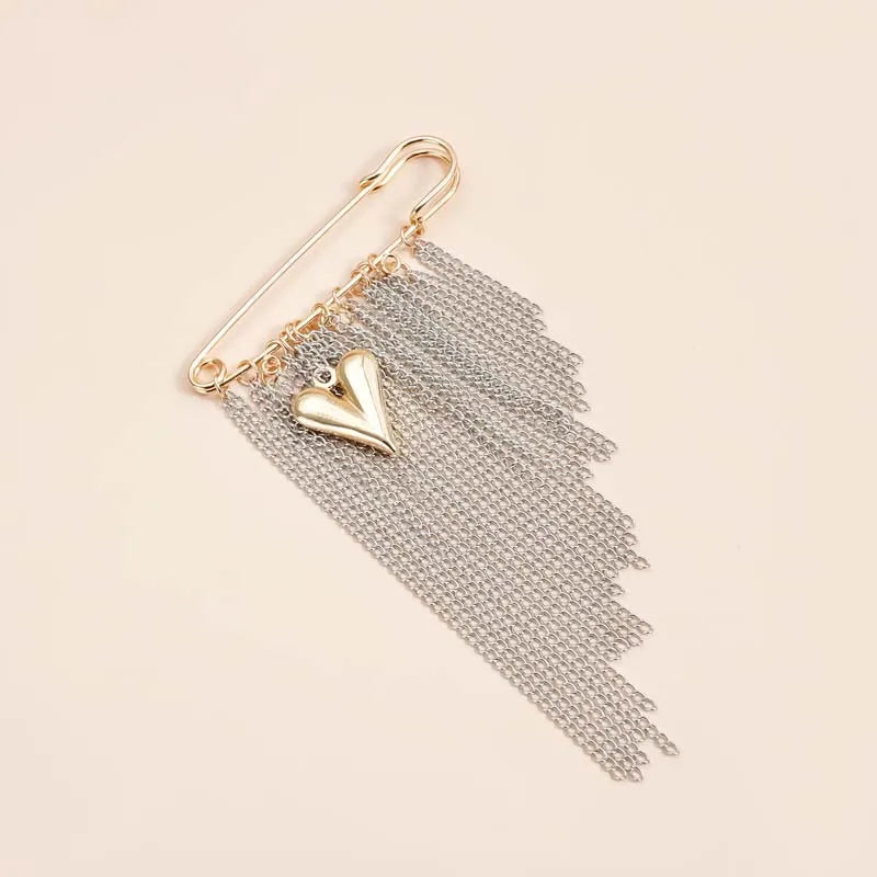 Silver-Tone Heart Tassel Brooch with Pearl & Star — A Sweet Little Treasure