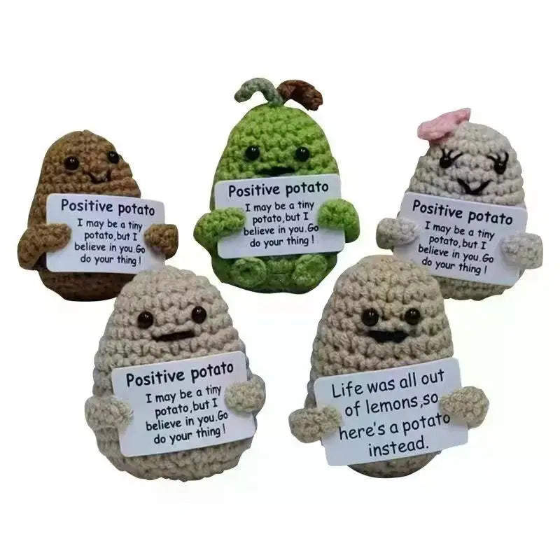 Positive Potato Plush – Tiny Knit Buddy with Affirmation Card