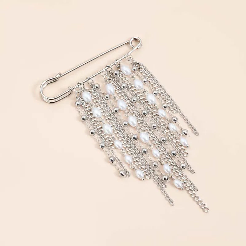 Silver-Tone Heart Tassel Brooch with Pearl & Star — A Sweet Little Treasure