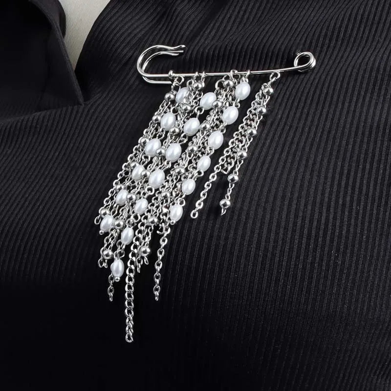Silver-Tone Heart Tassel Brooch with Pearl & Star — A Sweet Little Treasure