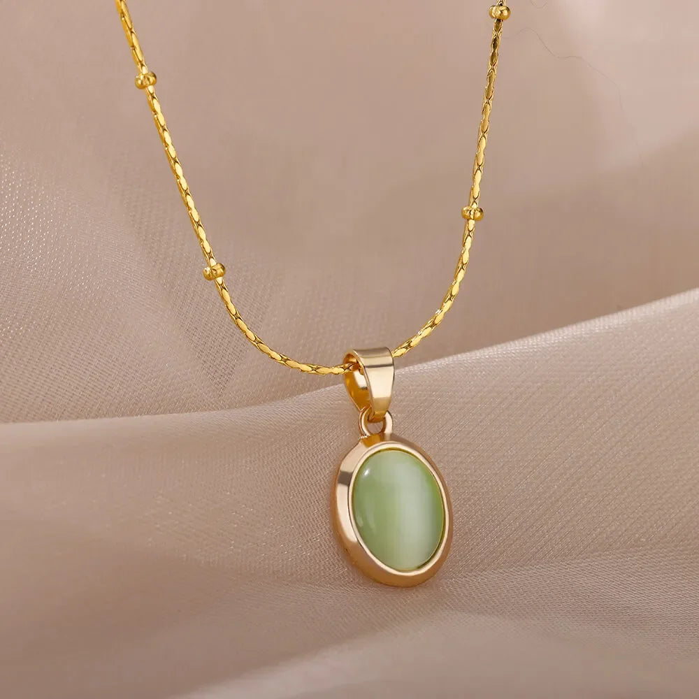 Opal Glow Oval Pendant Necklace – Gold-Tone Fashion Jewelry, A Little Rainbow for Your Neck