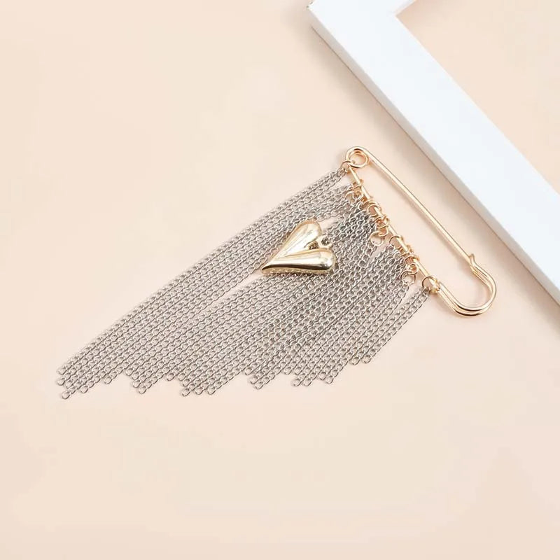 Silver-Tone Heart Tassel Brooch with Pearl & Star — A Sweet Little Treasure