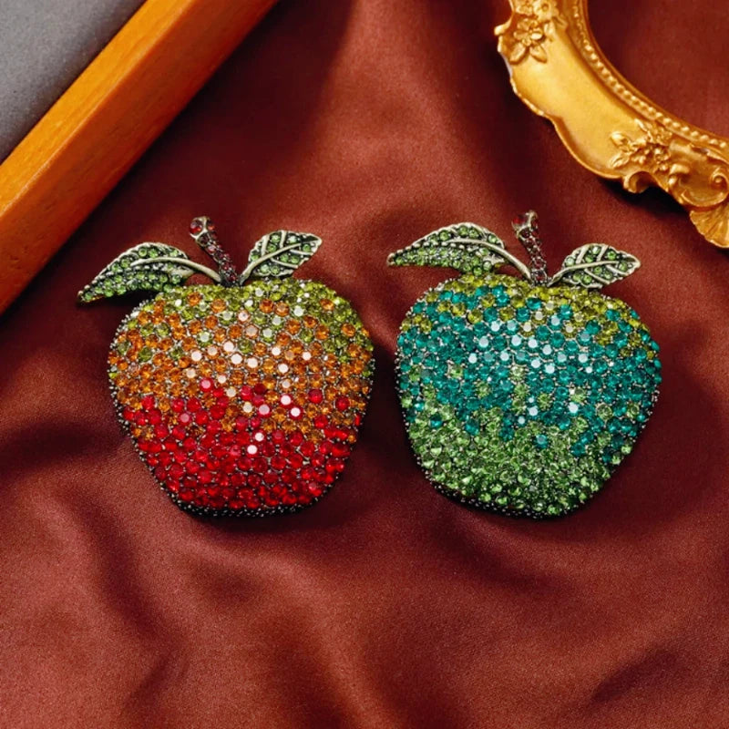 Sweet Apple Rhinestone Brooch Pin – A Crunchy Little Sparkler for Your Jacket