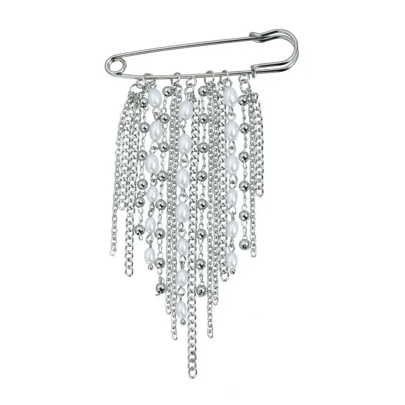 Silver-Tone Heart Tassel Brooch with Pearl & Star — A Sweet Little Treasure