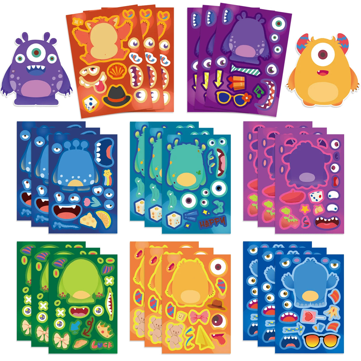 Make-a-Face Monster Puzzle Stickers, 8-Pack — Silly Decal Treasures