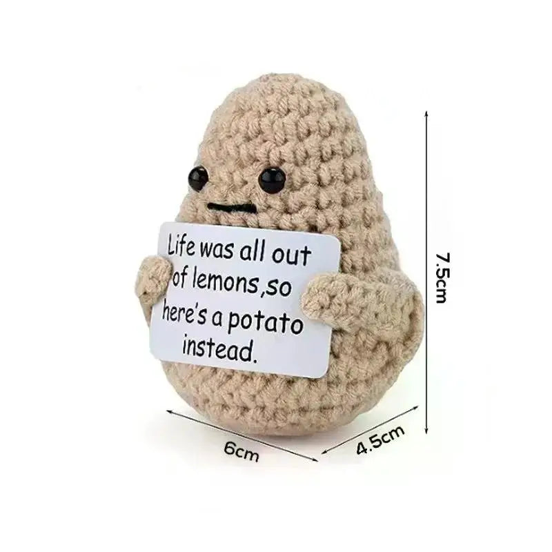 Positive Potato Plush – Tiny Knit Buddy with Affirmation Card