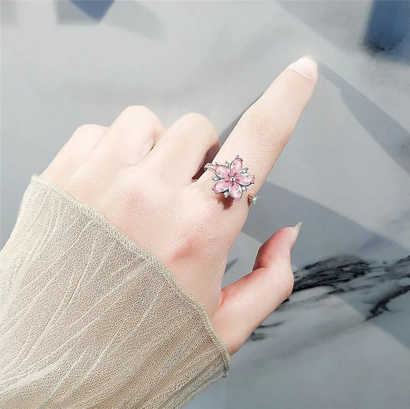 Sunflower Fidget Spinner Ring – Adjustable Crystal Flower Ring