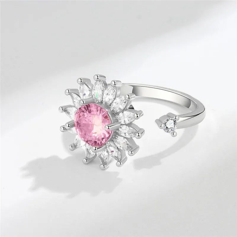 Sunflower Fidget Spinner Ring – Adjustable Crystal Flower Ring