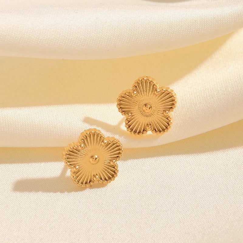 Plum Blossom Stud Earrings – Gold-Tone Flower Fashion Studs, A Little Spring for Your Ears