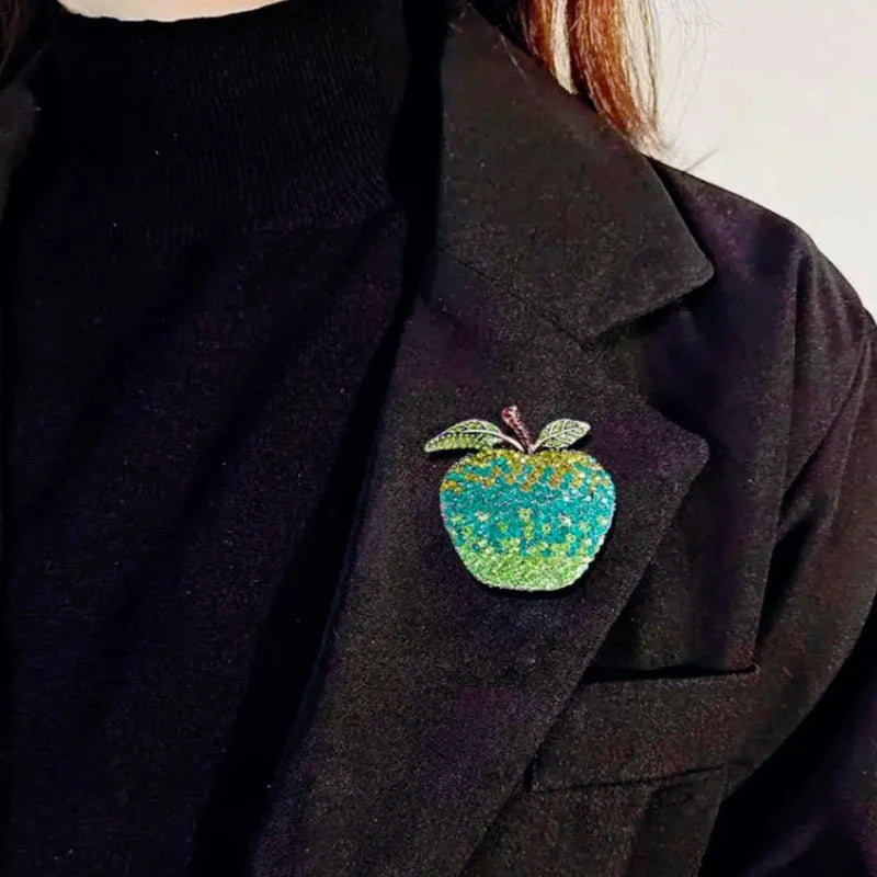 Sweet Apple Rhinestone Brooch Pin – A Crunchy Little Sparkler for Your Jacket