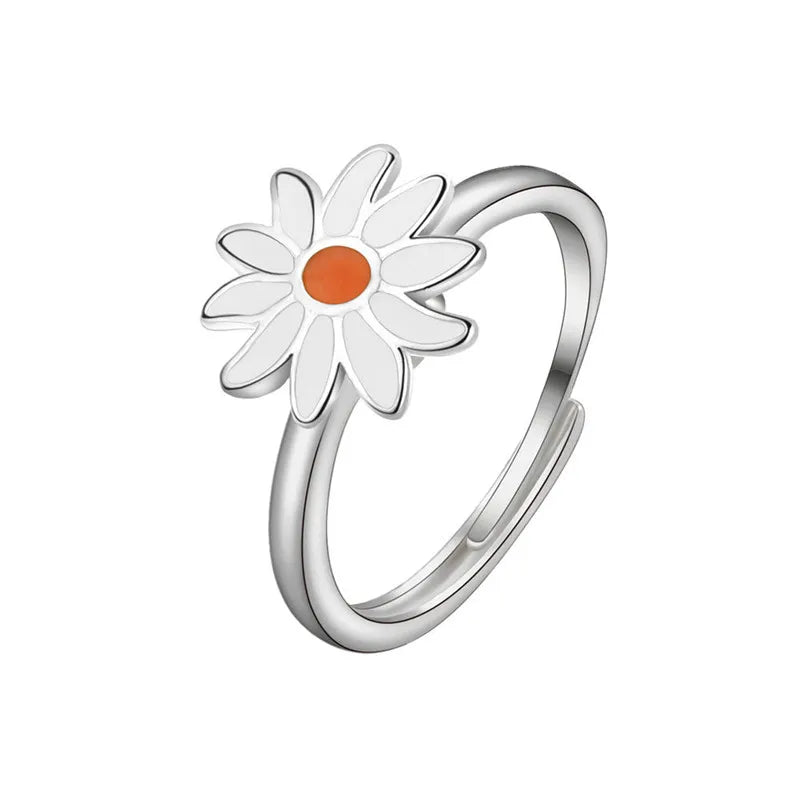 Sunflower Fidget Spinner Ring – Adjustable Crystal Flower Ring