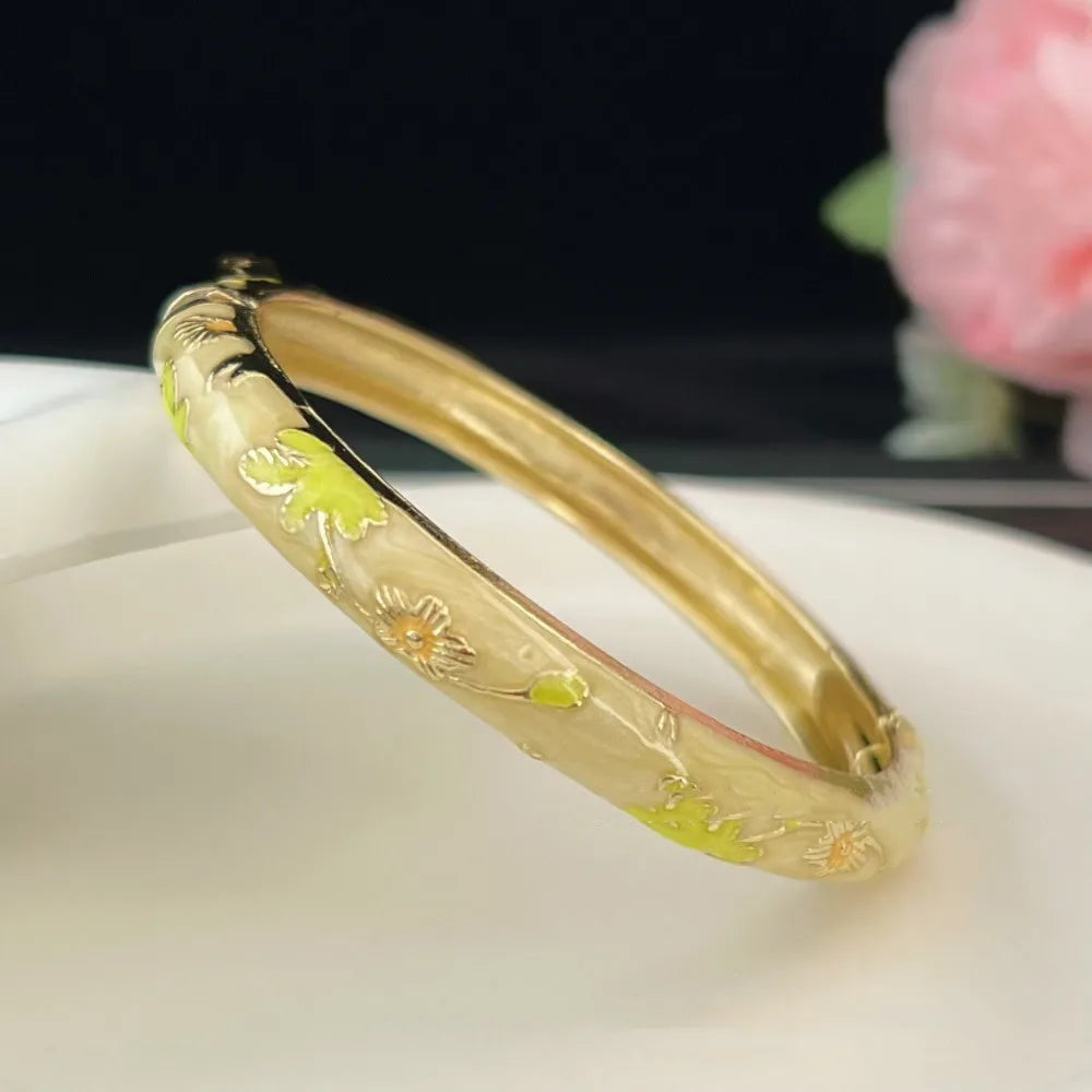 Enamel Peony Bangle — A Blooming Little Treasure