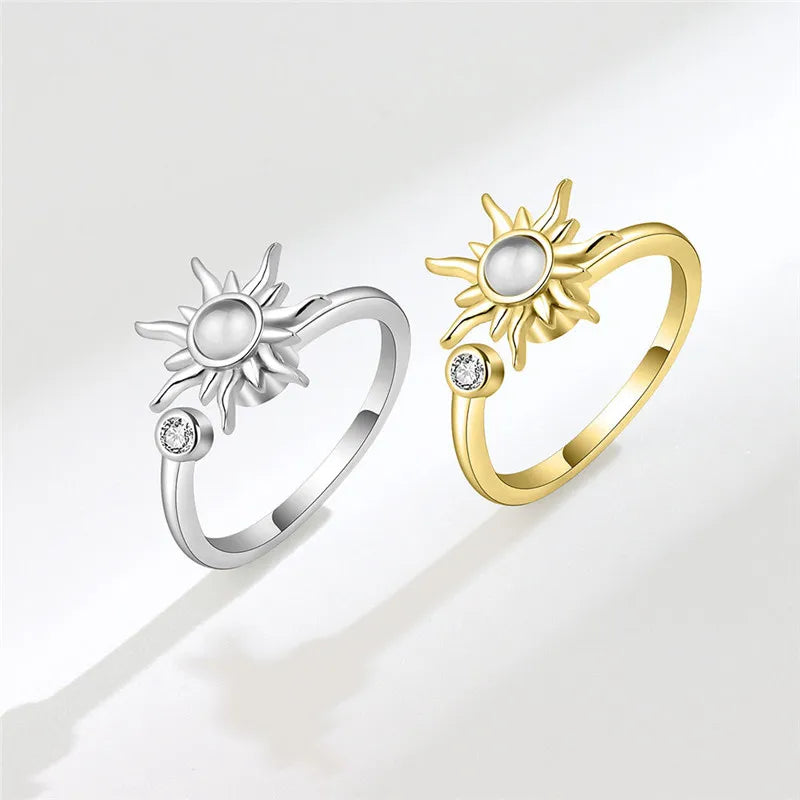 Sunflower Fidget Spinner Ring – Adjustable Crystal Flower Ring