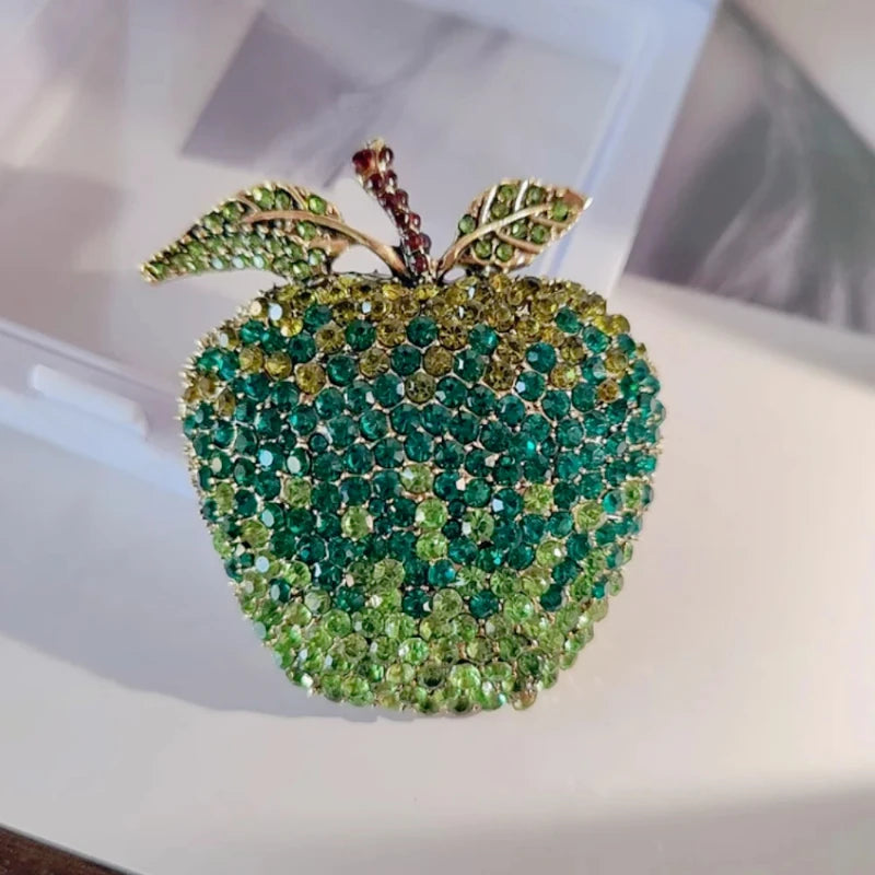 Sweet Apple Rhinestone Brooch Pin – A Crunchy Little Sparkler for Your Jacket