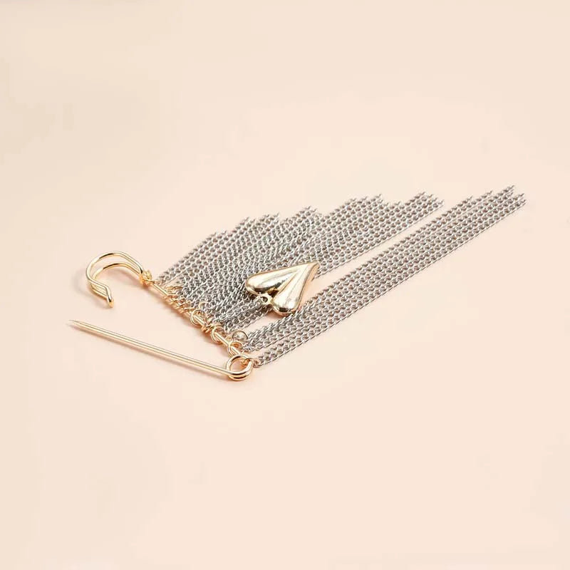 Silver-Tone Heart Tassel Brooch with Pearl & Star — A Sweet Little Treasure