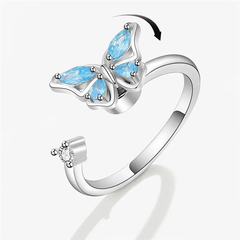 Sunflower Fidget Spinner Ring – Adjustable Crystal Flower Ring