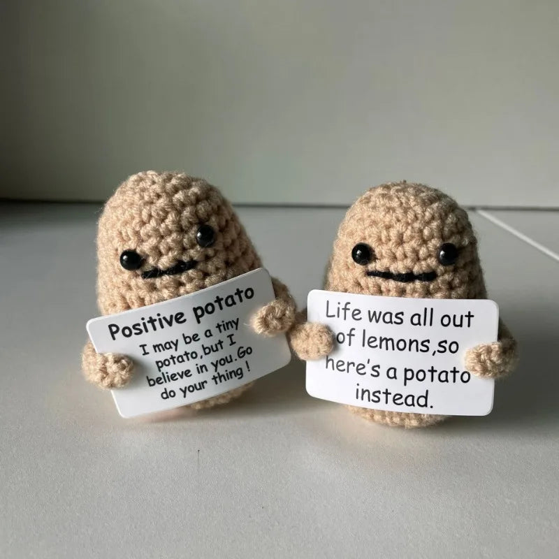 Positive Potato Plush – Tiny Knit Buddy with Affirmation Card
