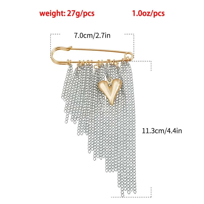 Silver-Tone Heart Tassel Brooch with Pearl & Star — A Sweet Little Treasure