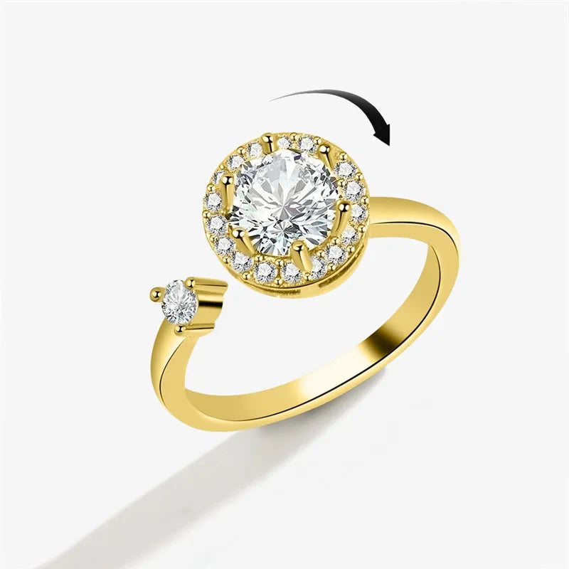 Sunflower Fidget Spinner Ring – Adjustable Crystal Flower Ring